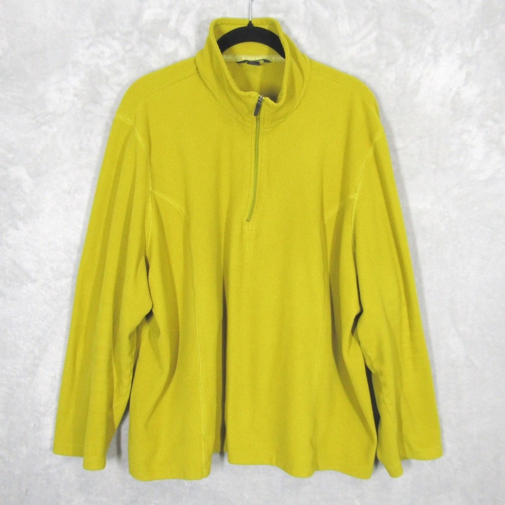Lands End Women 2X Chartreuse Yellow ThermaCheck Fleece Quarter Zip Pullover Top